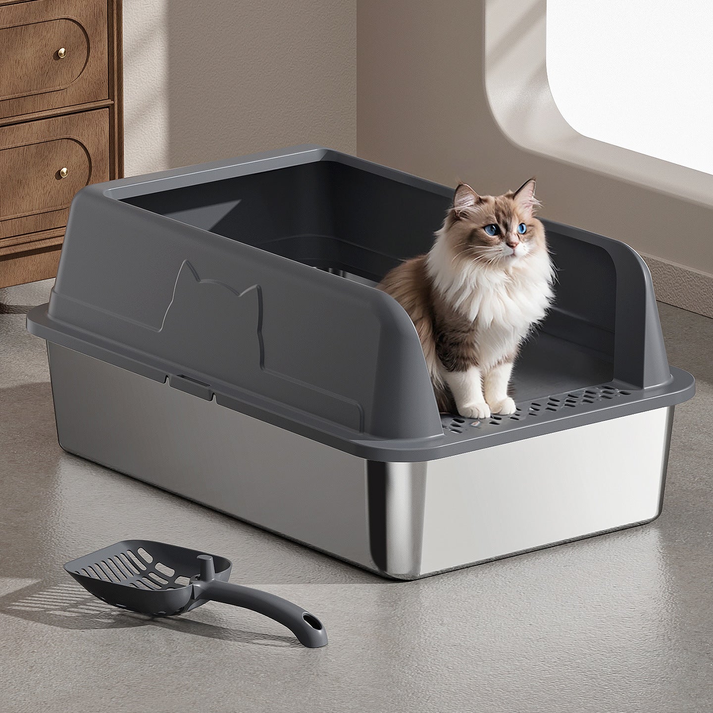 Stainless Steel Top Entry Cat Litter Box