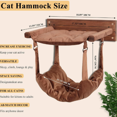 Wooden Hanging Cat Bed with Hammock