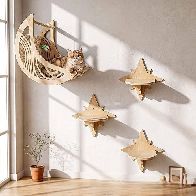Wooden Wall Mounted Cat Climbing Frame with Scratching Post