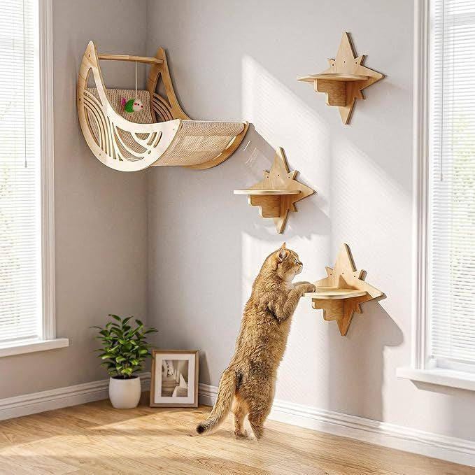 Wooden Wall Mounted Cat Climbing Frame with Scratching Post