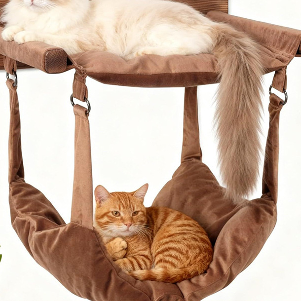 Wooden Hanging Cat Bed with Hammock