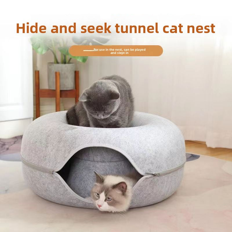 Felt Cat Bed Donut Tunnel