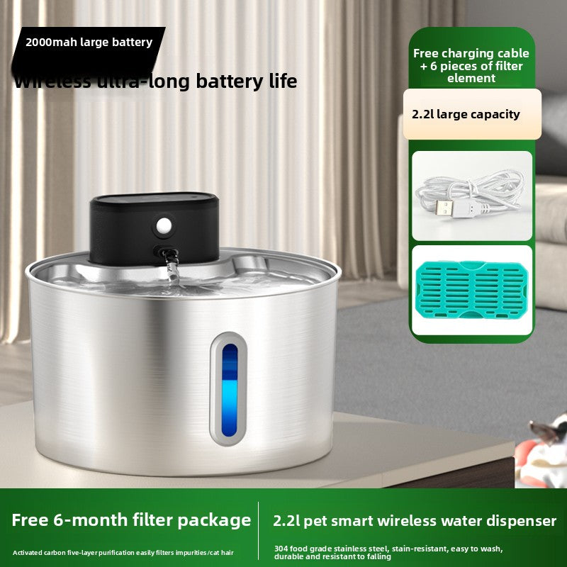 Wireless Pet Water Dispenser Stainless Steel Automatic Cat Fountain
