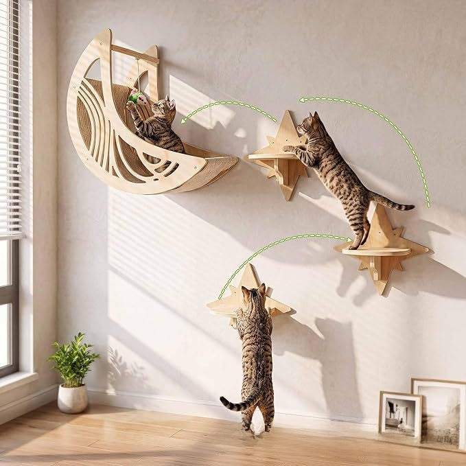 Wooden Wall Mounted Cat Climbing Frame with Scratching Post