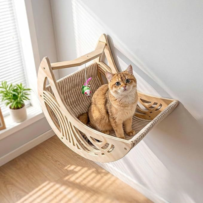 Wooden Wall Mounted Cat Climbing Frame with Scratching Post