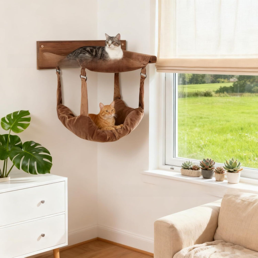 Wooden Hanging Cat Bed with Hammock