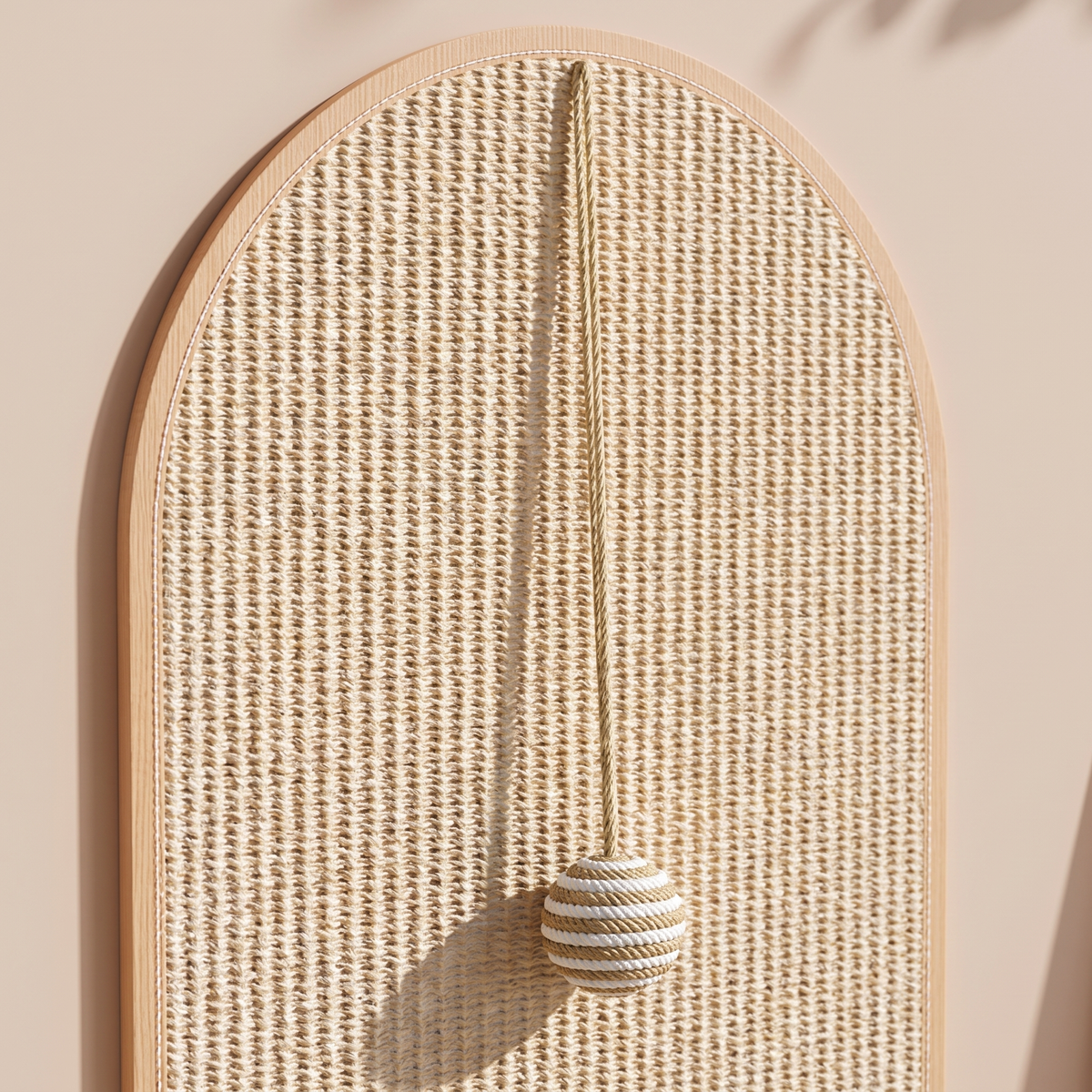 Close detail of the woven sisal rope texture of the scratching board