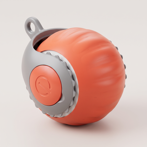 Close product view of the electric cat toy ball shell and seam