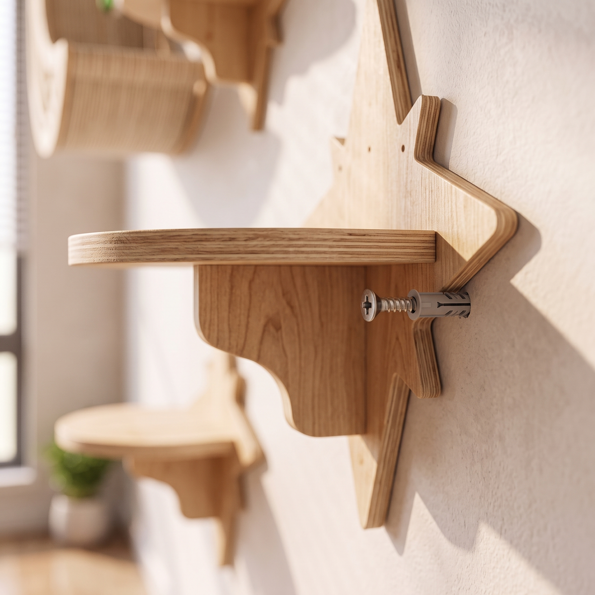 Close view of the wall bracket and screw fixing behind a platform
