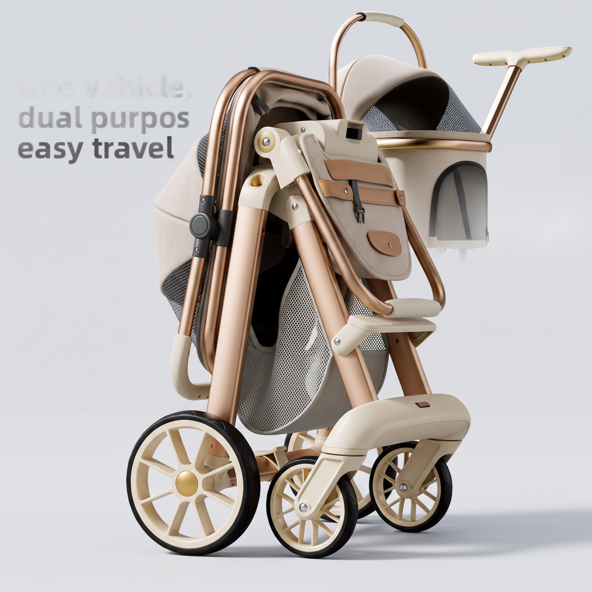 The stroller folded flat showing how compact it packs down