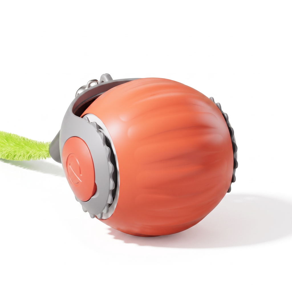 Electric cat toy ball on a white studio background