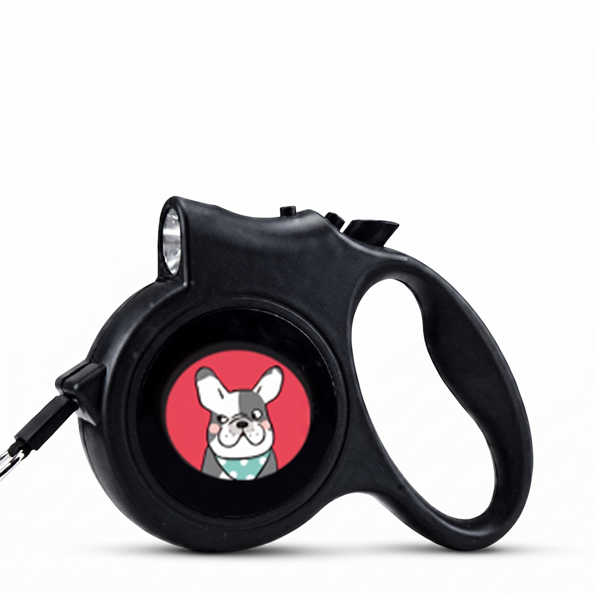Retractable pet lead on a white studio background