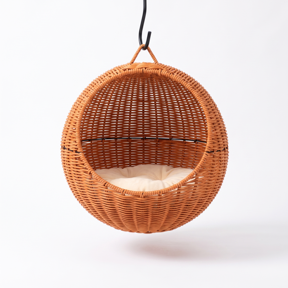 Rattan hanging cat basket in orange