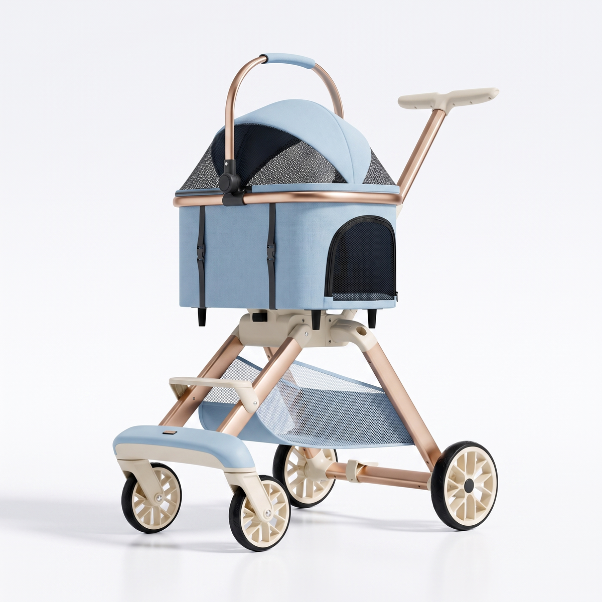 Foldable pet stroller in sky blue