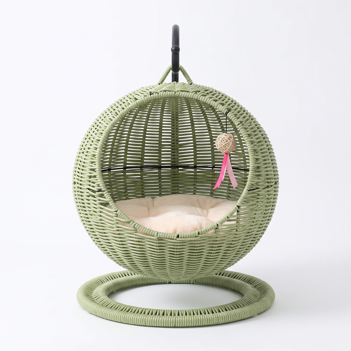 Rattan hanging cat basket in matcha green