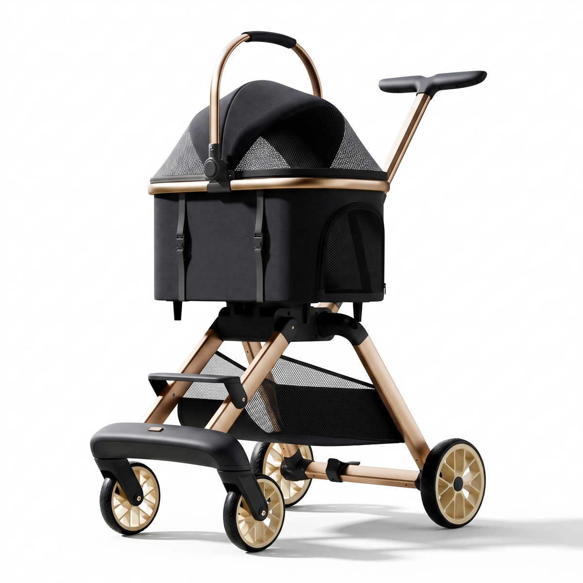 Foldable pet stroller in deep space black