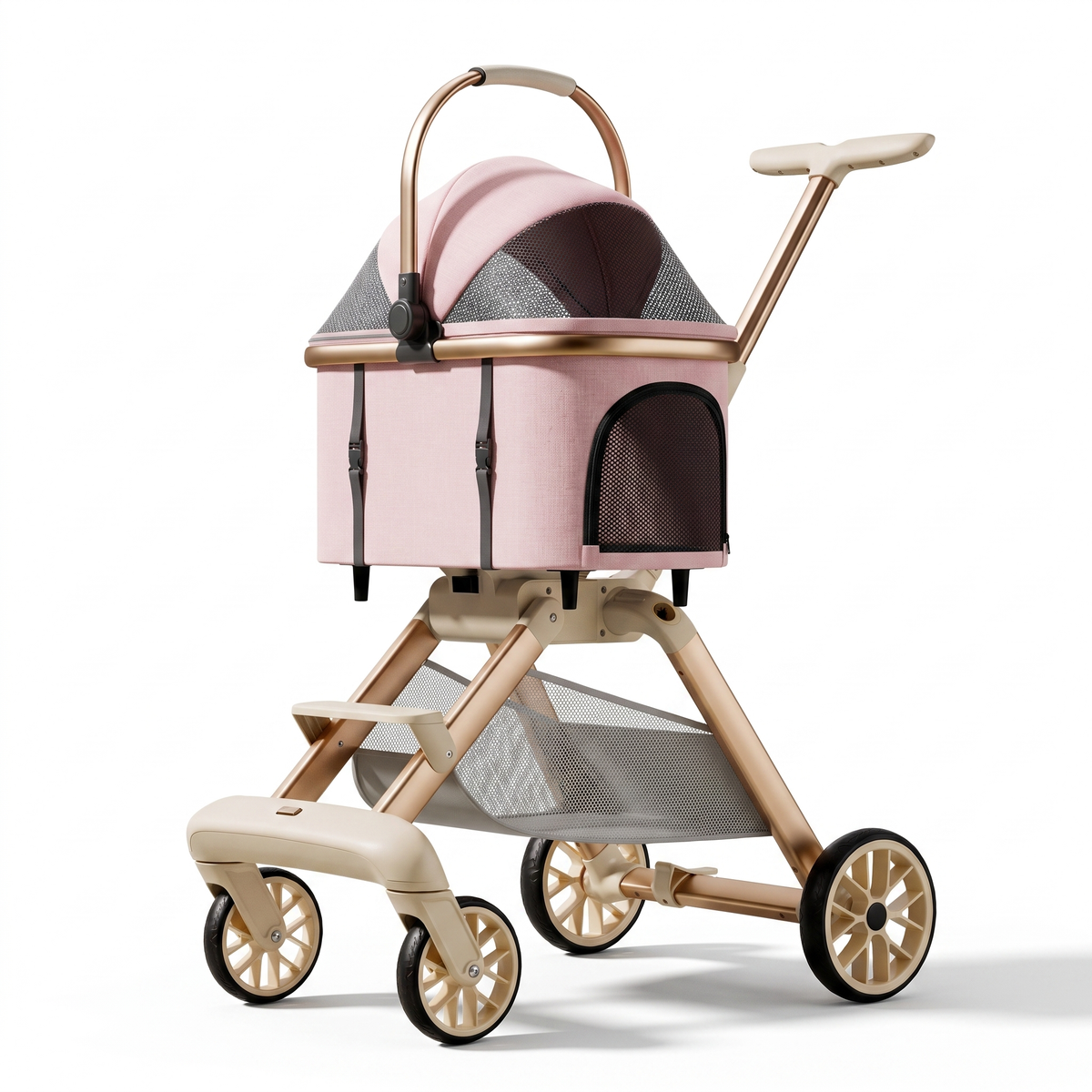 Foldable pet stroller in cherry blossom pink