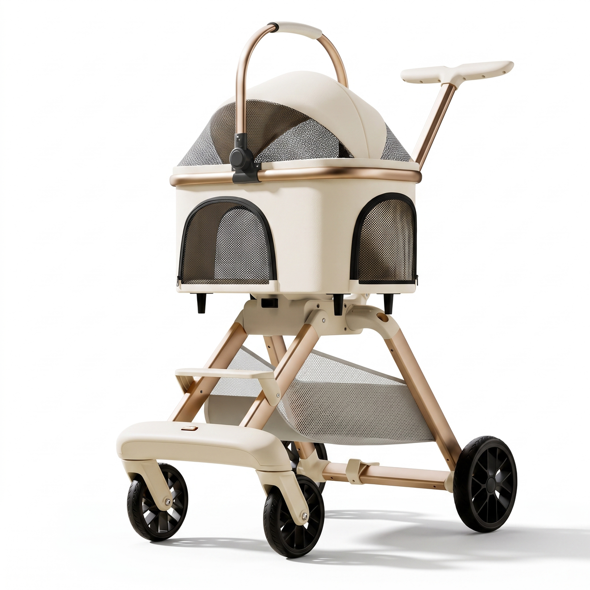 Foldable pet stroller in off-white