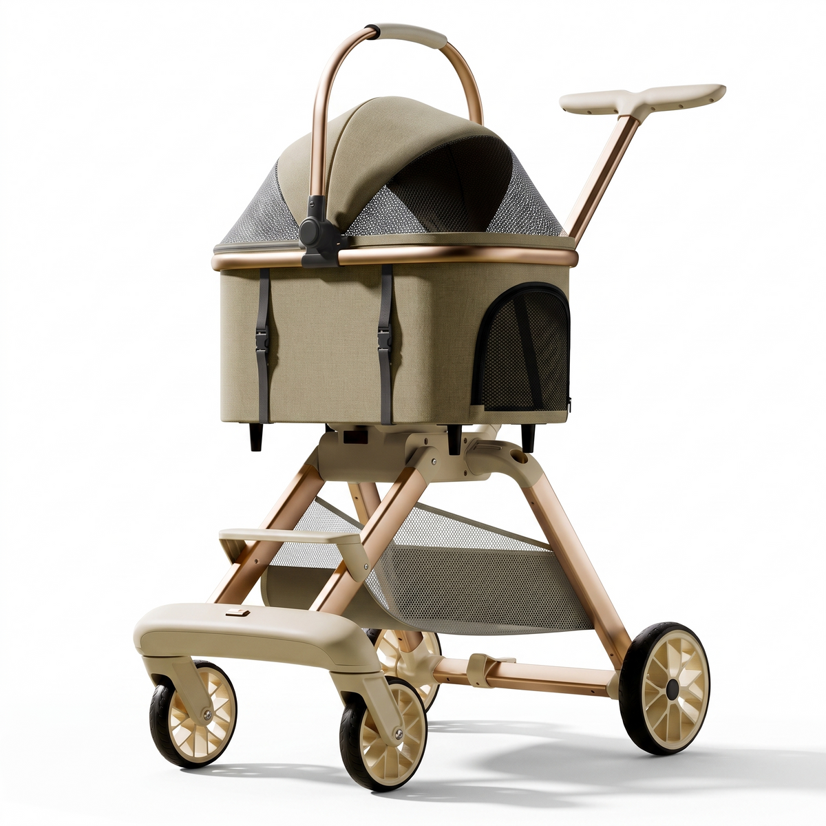 Foldable pet stroller in khaki
