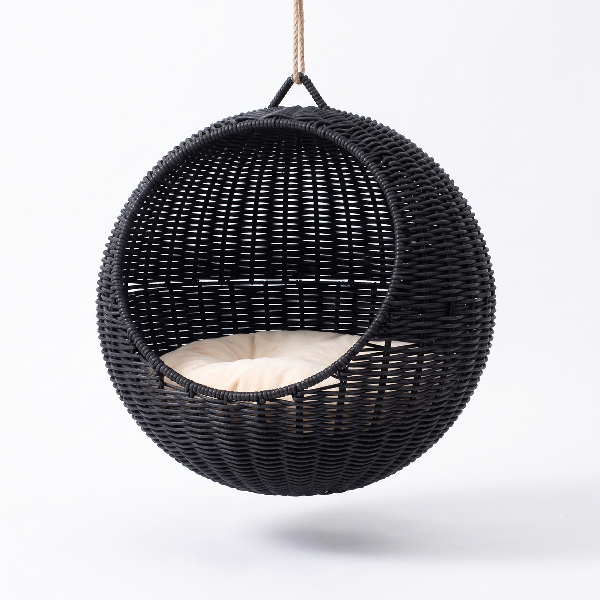 Rattan hanging cat basket in black