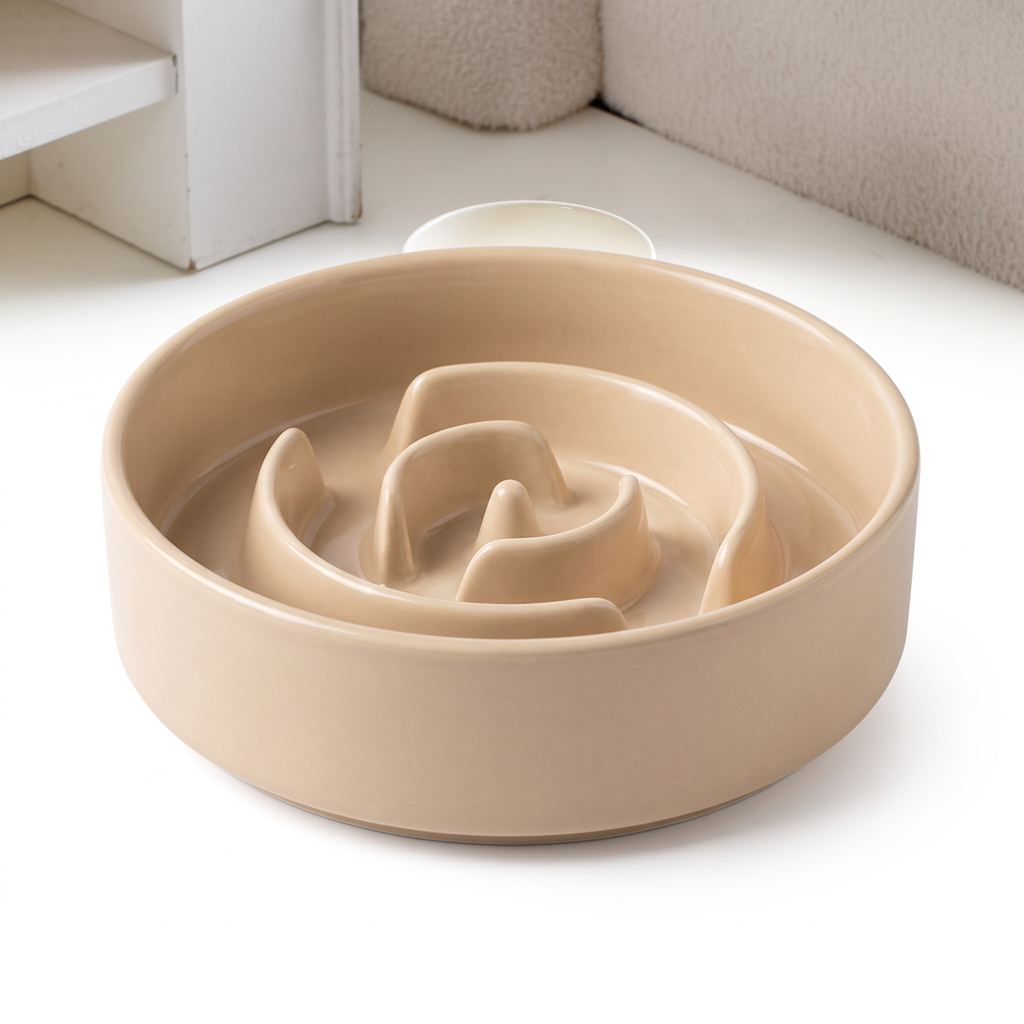 Ceramic slow feeder bowl in light beige
