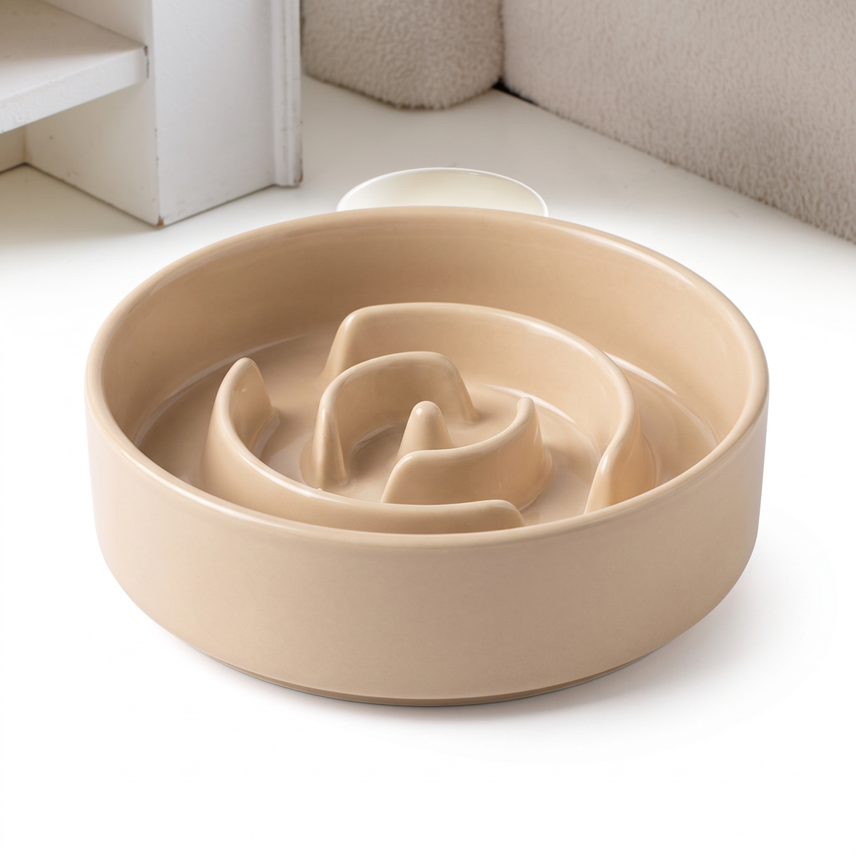 Ceramic slow feeder bowl in light beige