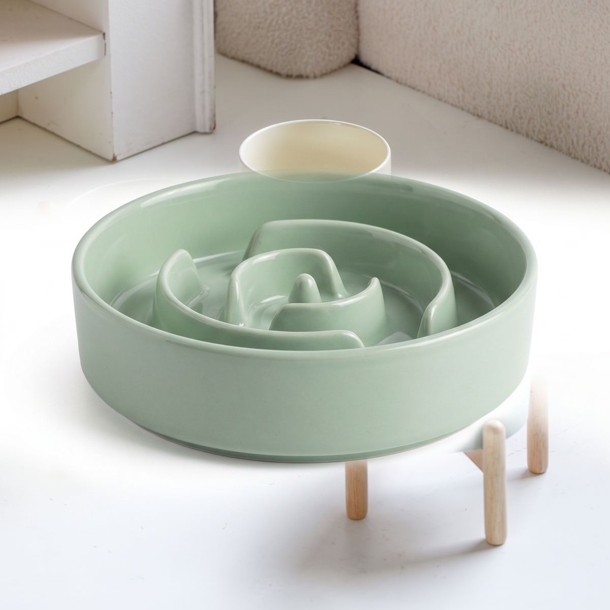 Ceramic slow feeder bowl in light green