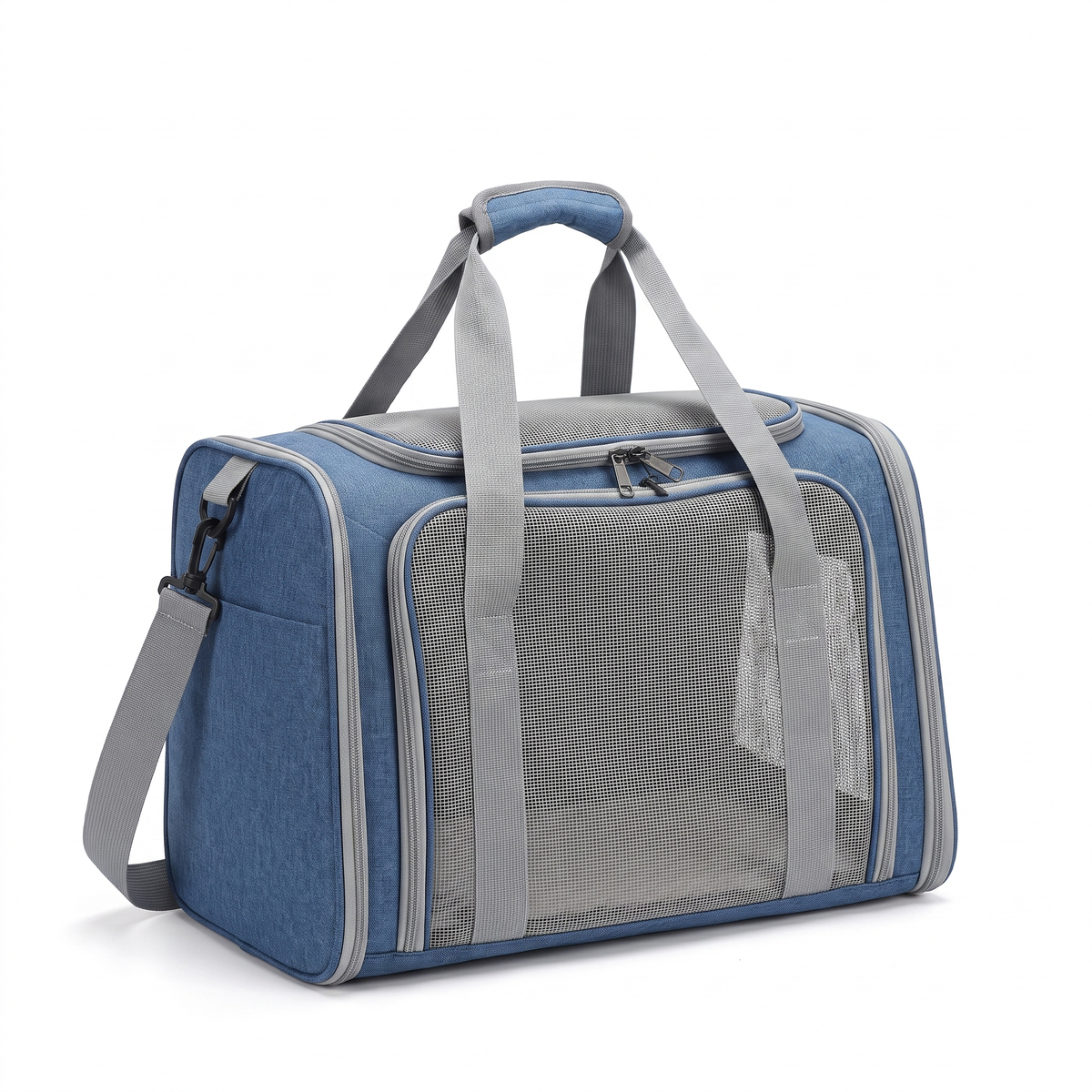 Padded pet carrier shoulder bag in blue