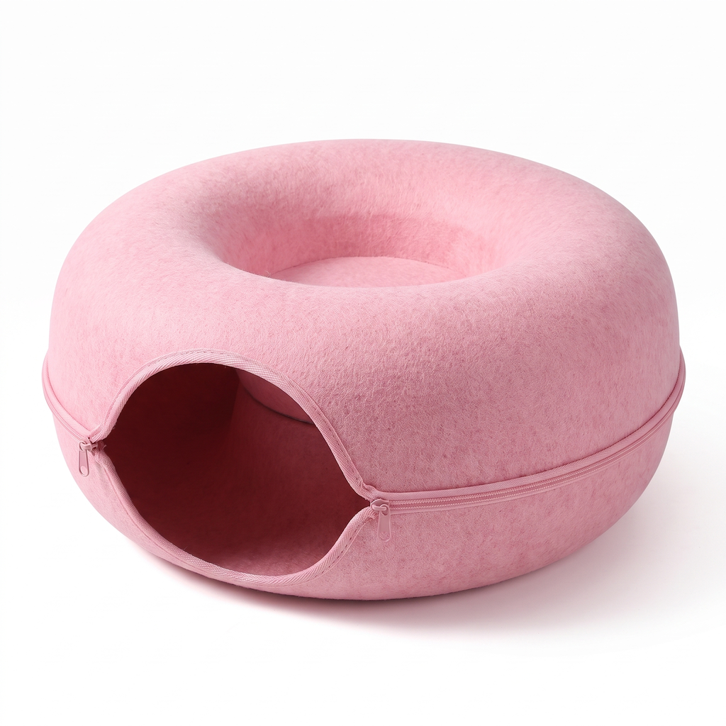 Felt donut cat bed in pink