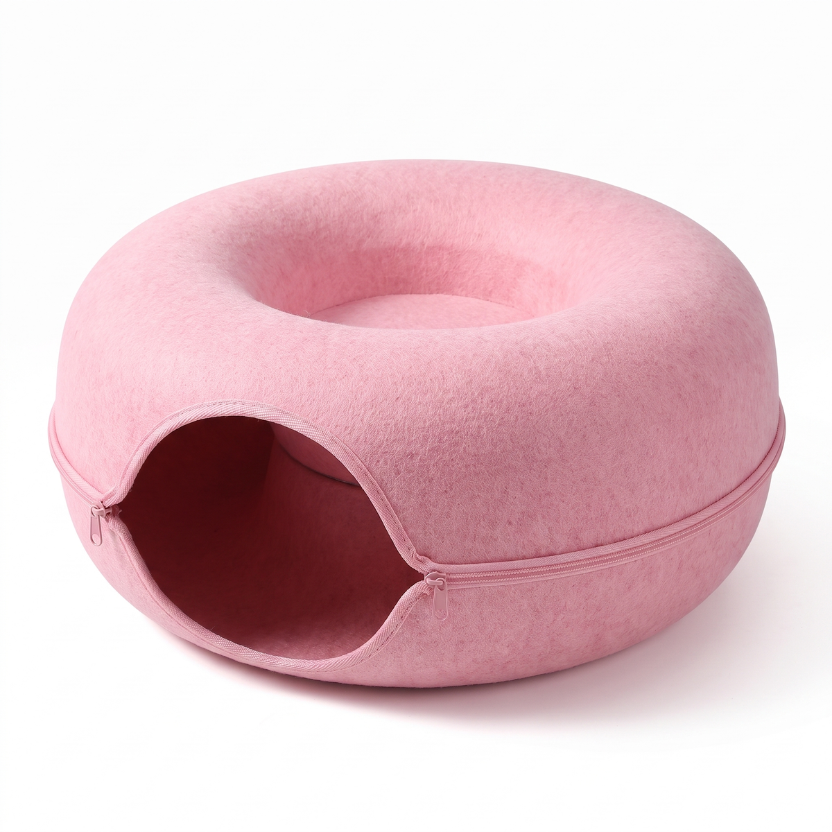 Felt donut cat bed in pink