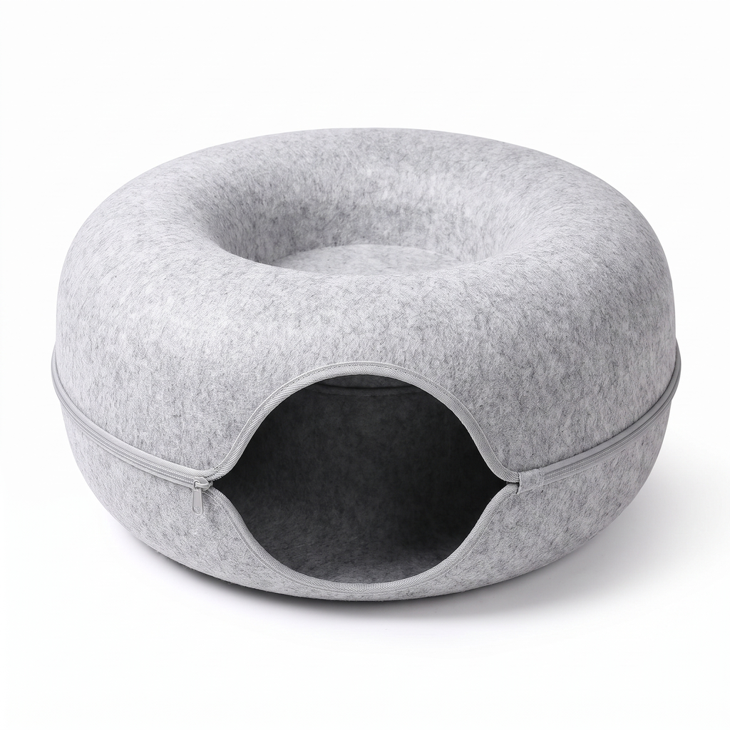 Felt donut cat bed in light grey