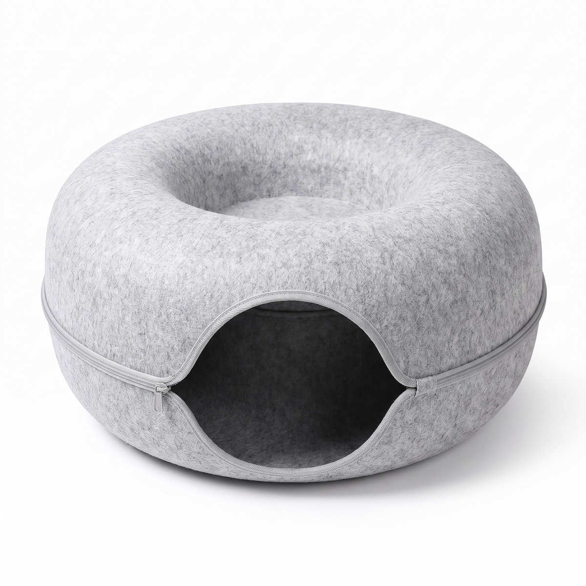 Felt donut cat bed in light grey