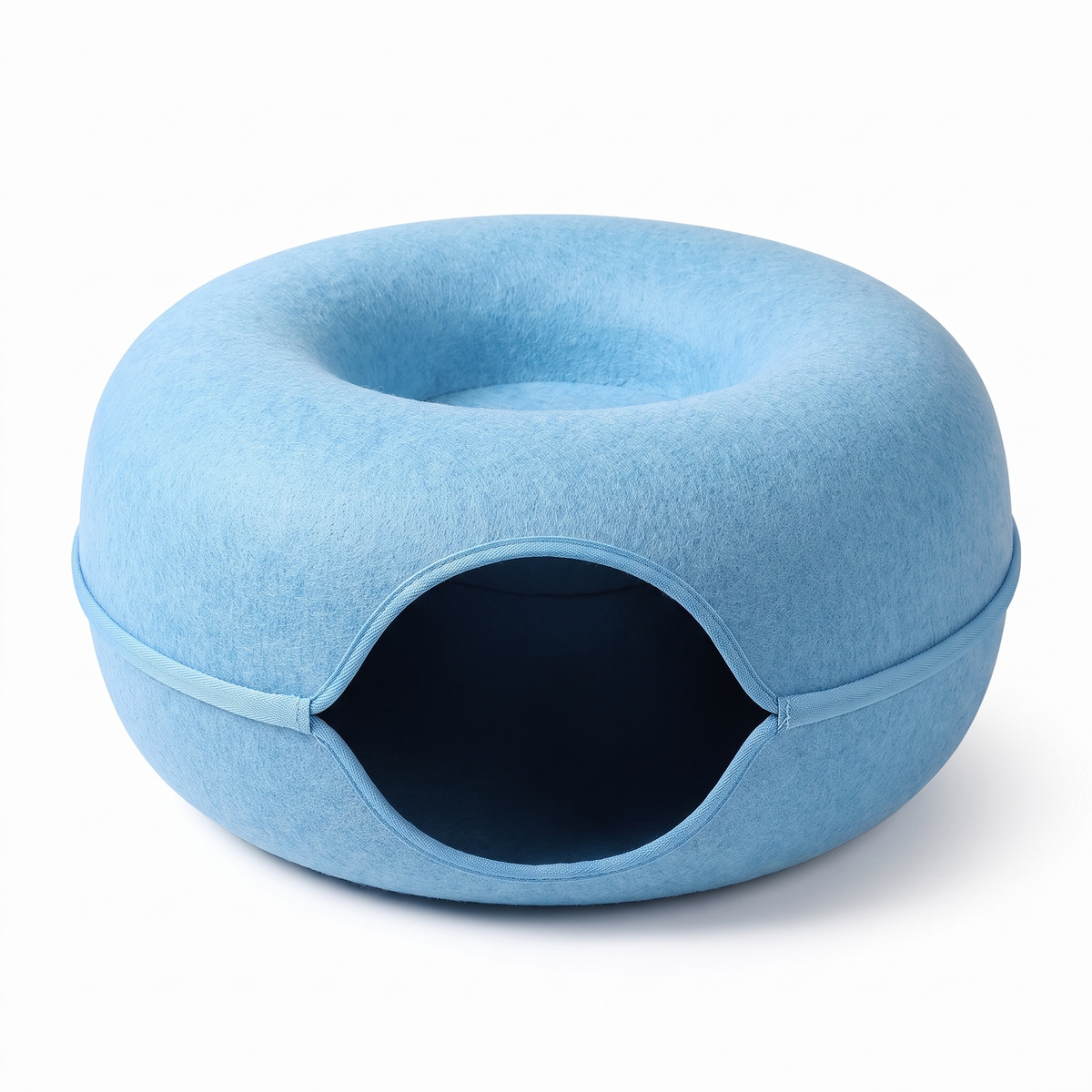 Felt donut cat bed in sky blue