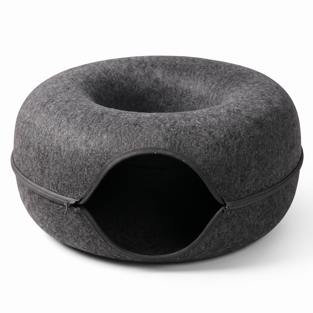 Felt donut cat bed in dark grey