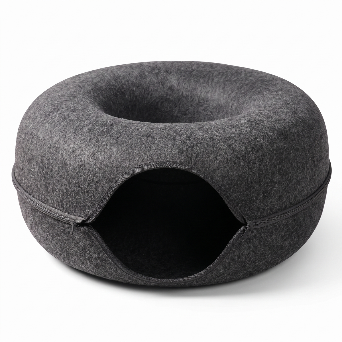 Felt donut cat bed in dark grey