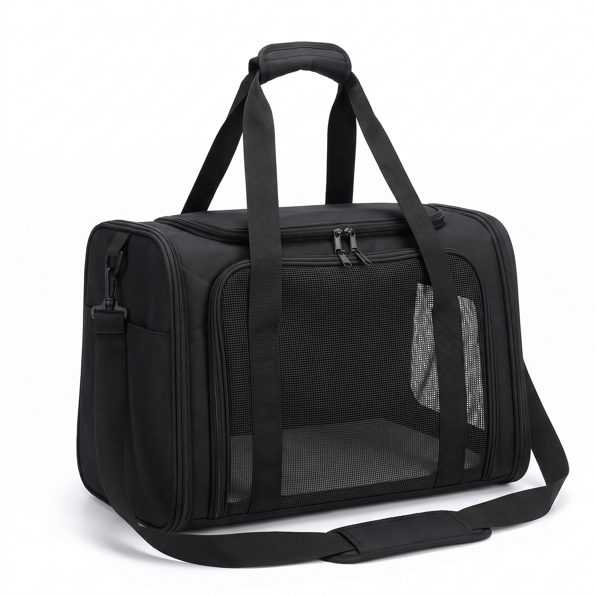 Padded pet carrier shoulder bag in black