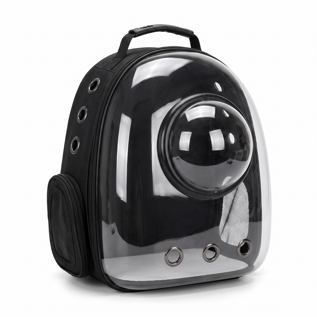 Space capsule cat backpack carrier in black