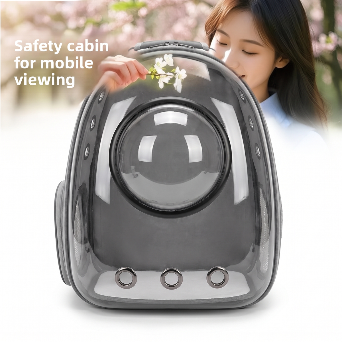 Space capsule cat backpack carrier in grey