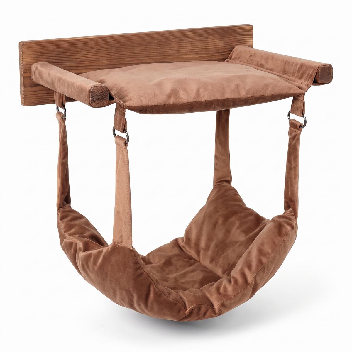 Wooden hanging cat bed in brown