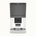 Kitty Korners automatic cat feeder in white, front view with 6L hopper and stainless steel bowl